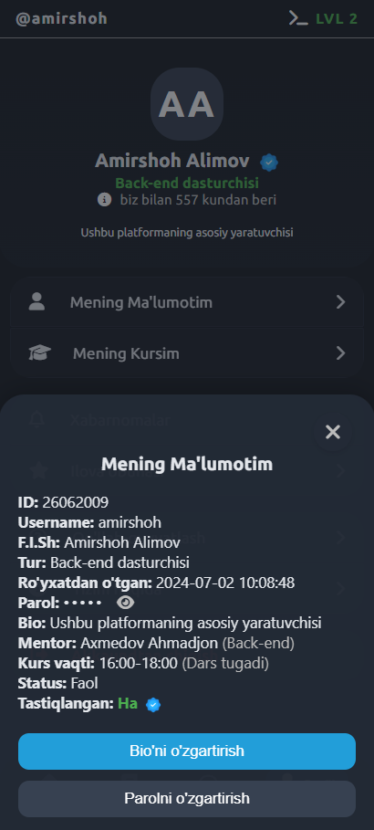 Profil sahifasi ilovasi